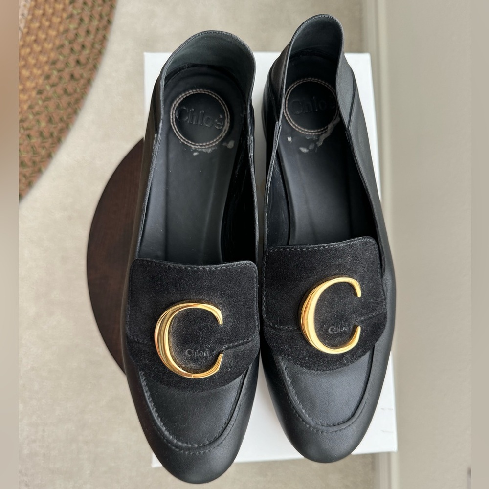 Chloe Black Leather w/ Suede Detail Loafers